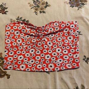 Red,with flowers crop top